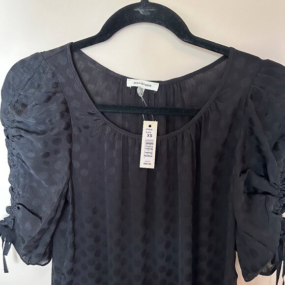 COPY - Max Studio 3/4 Sleeve Black Silky Top New & Tags XS $98 - Picture 1 of 5
